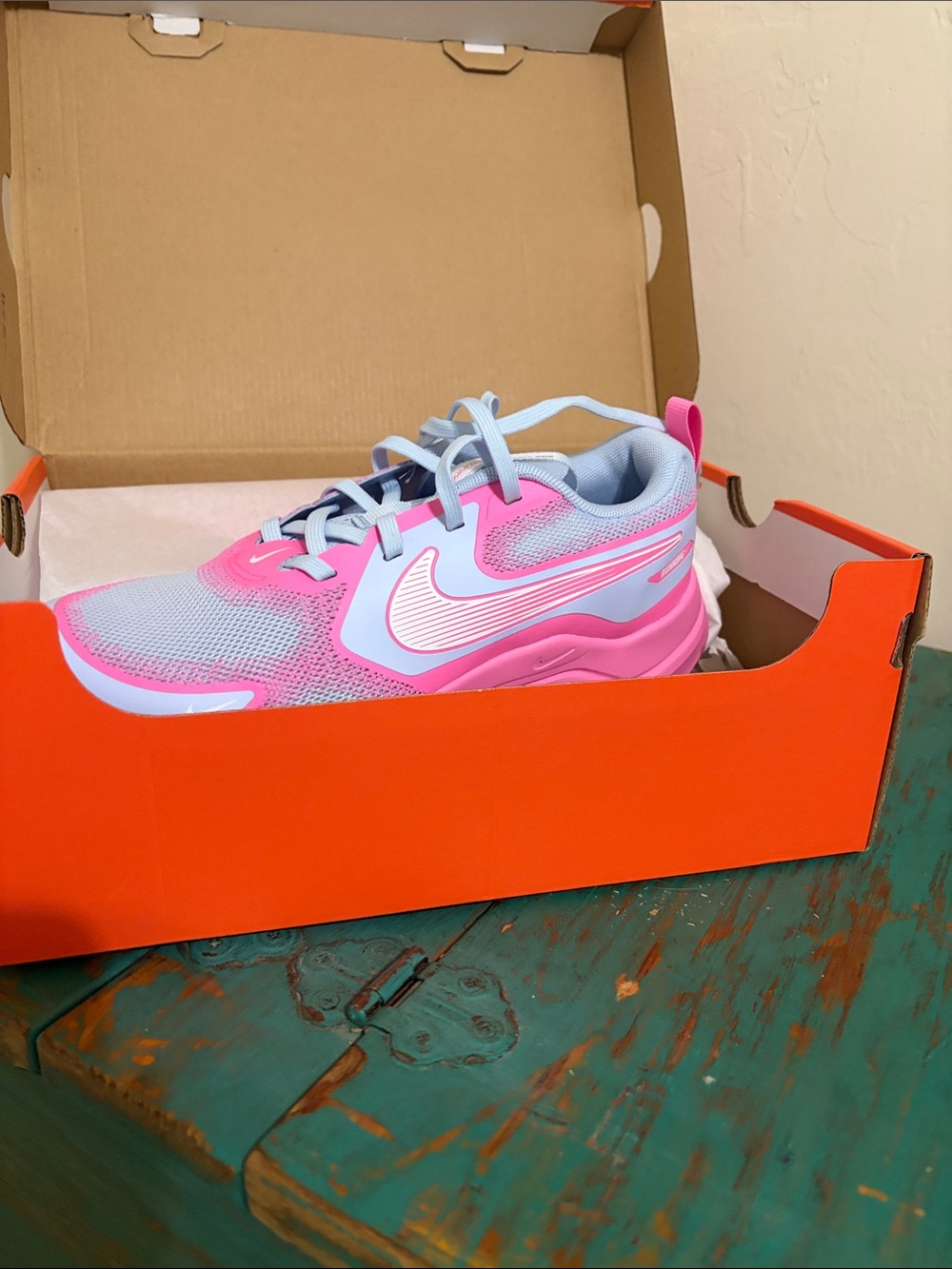 Nike Kids Light Blue and Pink Athletic Sneakers